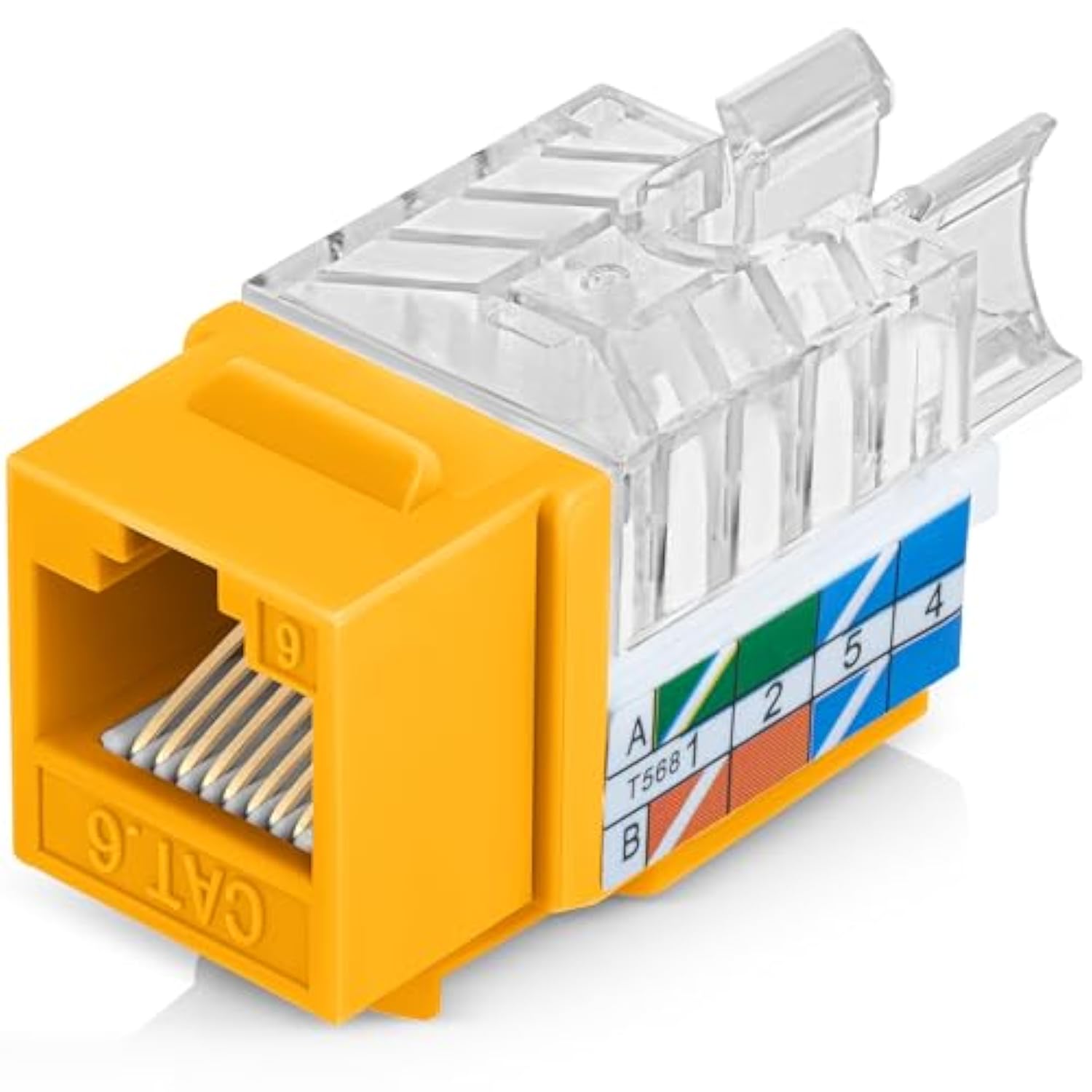 45° Angled Cat6 Keystone Jack In Yellow - Slim Profile Rj45 Ethernet Connector