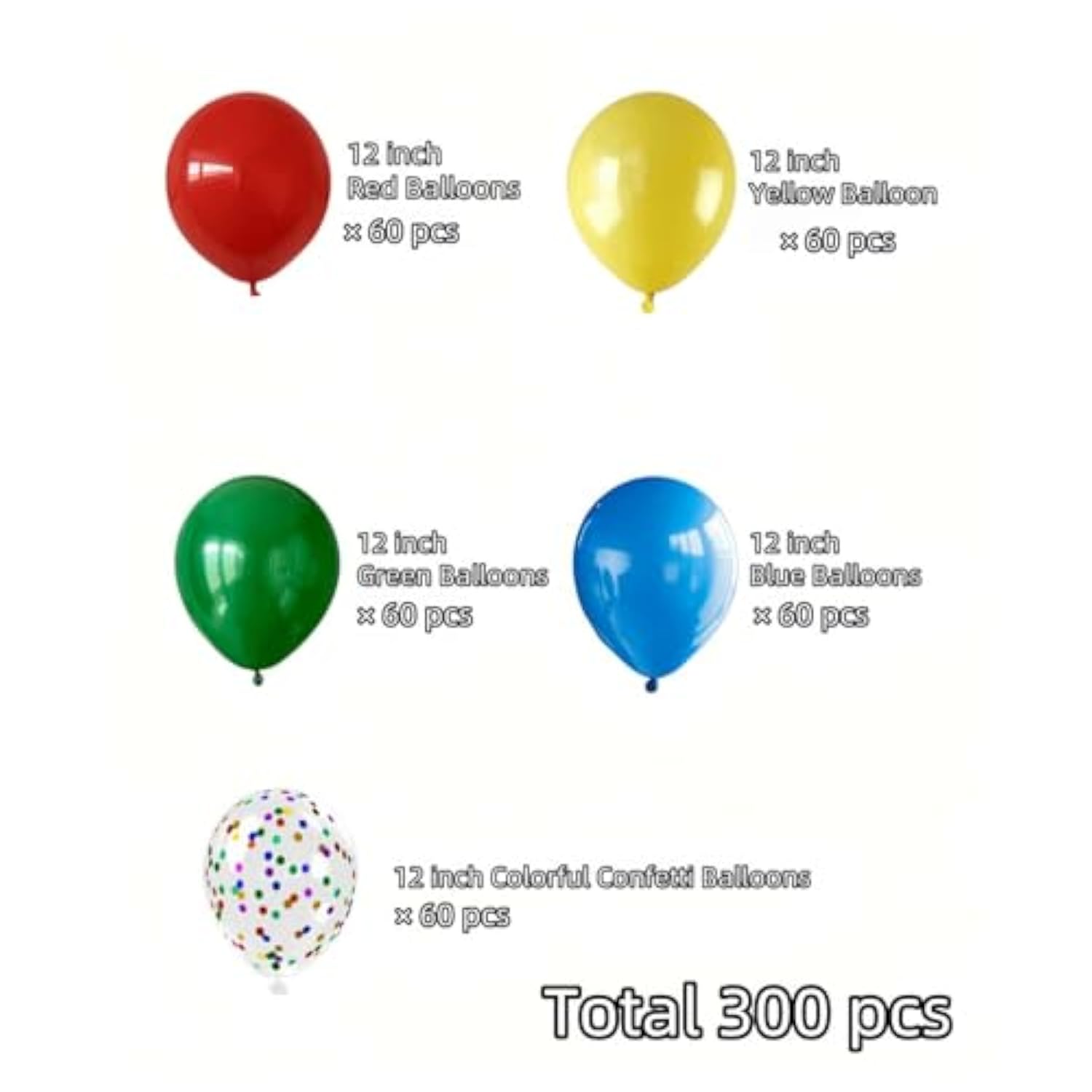 300 Pcs Red Yellow Blue Green Balloons, 12 Inch Red Yellow Blue Green Balloons And Colourful Confetti Balloons For Carnival, Circus Party Décor