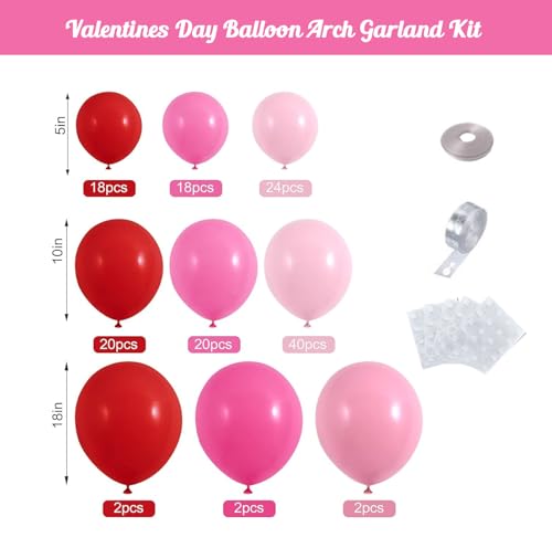 149Pcs Valentine's Day Balloon Garland Arch Kit, Pink Red Rose Red Balloons Arch Kit for Valentine's Day Mother's Day Wedding Engagement Anniversary Birthday Party Decoration Supplies