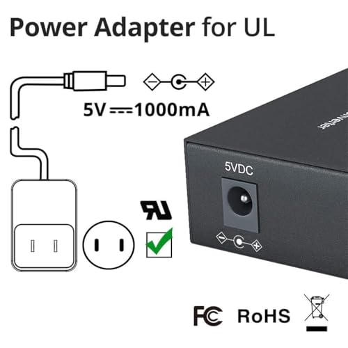 A Pair Of Gigabit Ethernet Bidi Media Converter, Singlemode Single Lc Fiber To Ethernet Rj45 Converter For 10/100/1000Base-Tx To 1000Base-Lx, Ul Certified, Up To 20-Km
