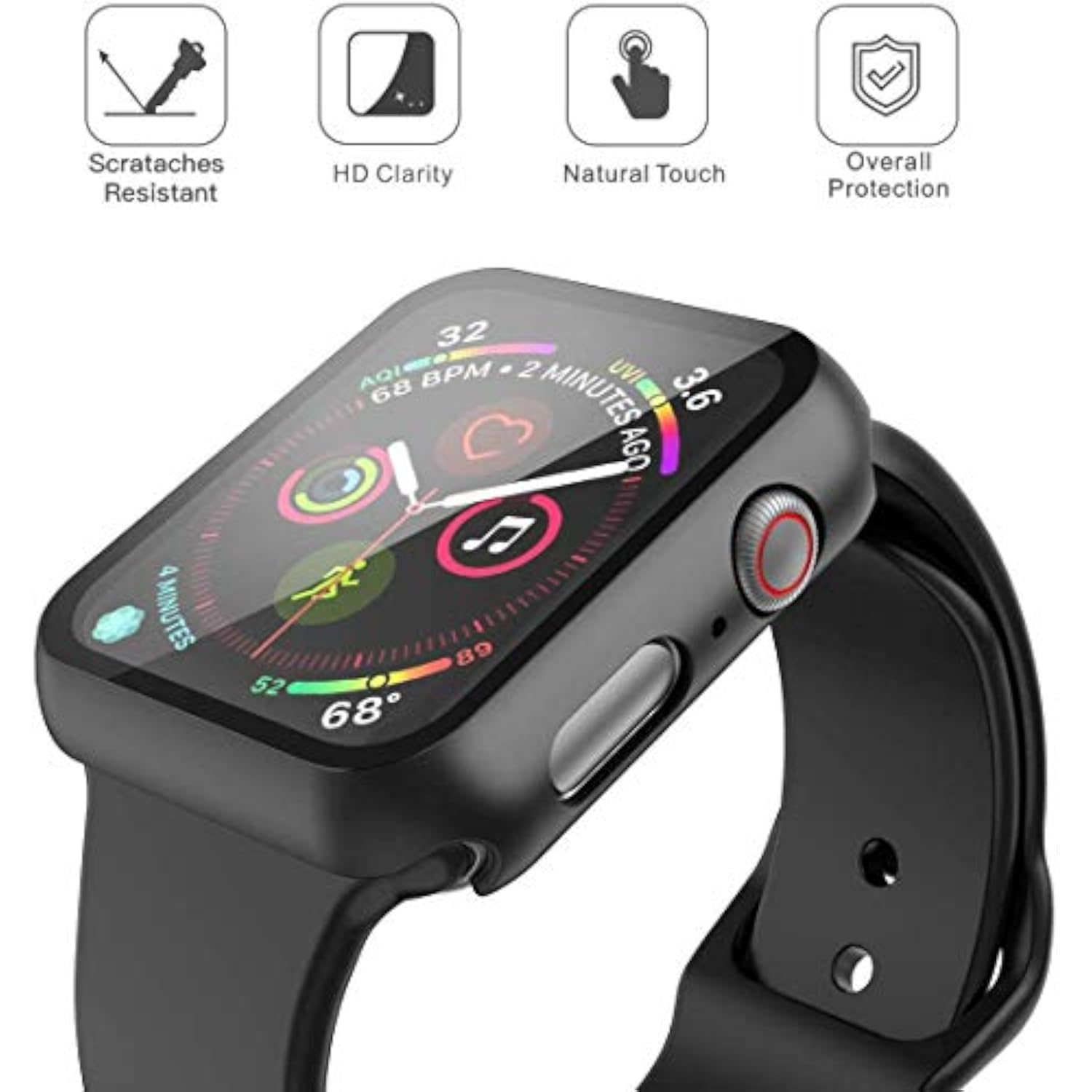 2 Pack Hard PC Case with Tempered Glass Screen Protector Compatible with Apple Watch SE Series 6 Series 5 Series 4 40mm, Black