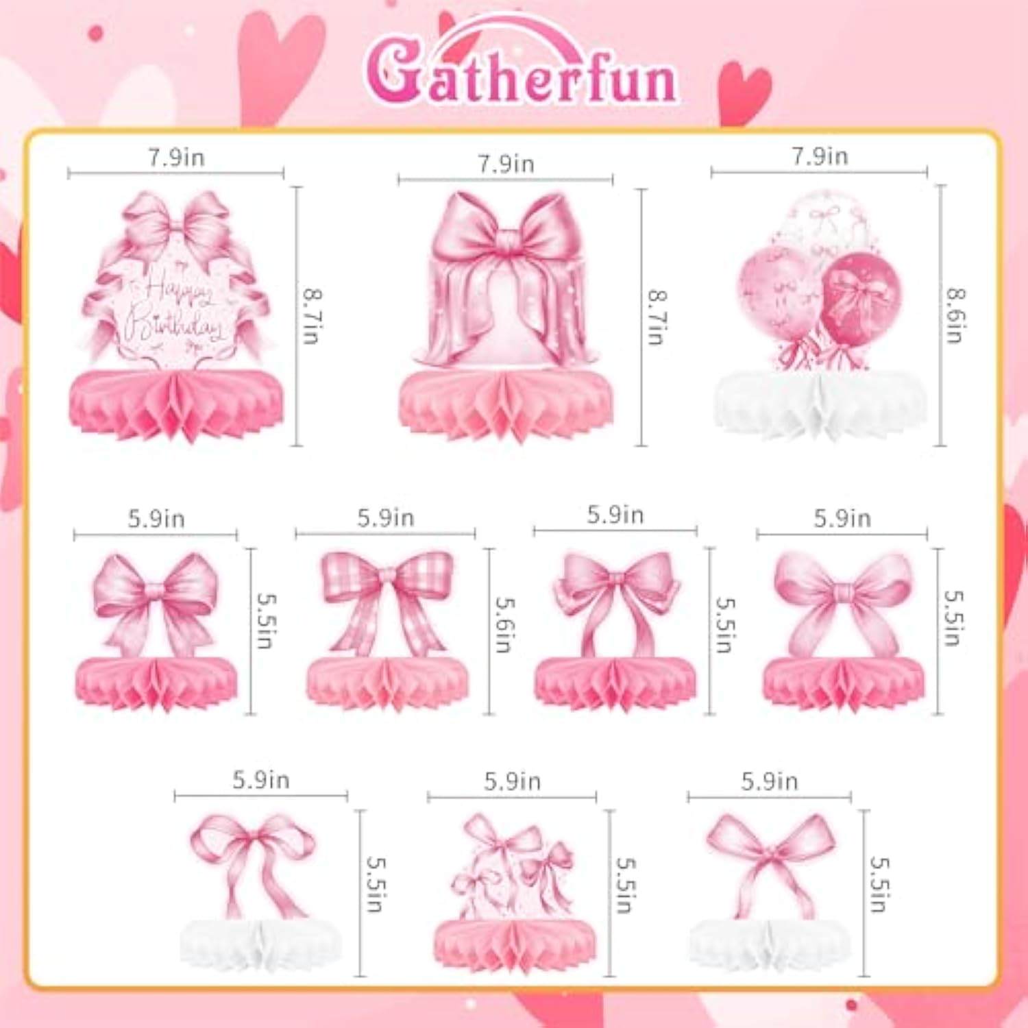 Pink Bow Birthday Decorations Set - Bow Party Decorations With Honeycomb Centerpieces & Table Centerpieces For Splendid Pink Bow Themed Party Supplies