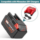 6000Mah 28V Battery Replacement For Milwaukee M28 28V Power Tools Battery M28B M28Bx 0726-20 0726-22 0719-20 0719-22 0779-20 22 0928-29 Cordless Tool Combo Kit With 4 Led Charging Indicator