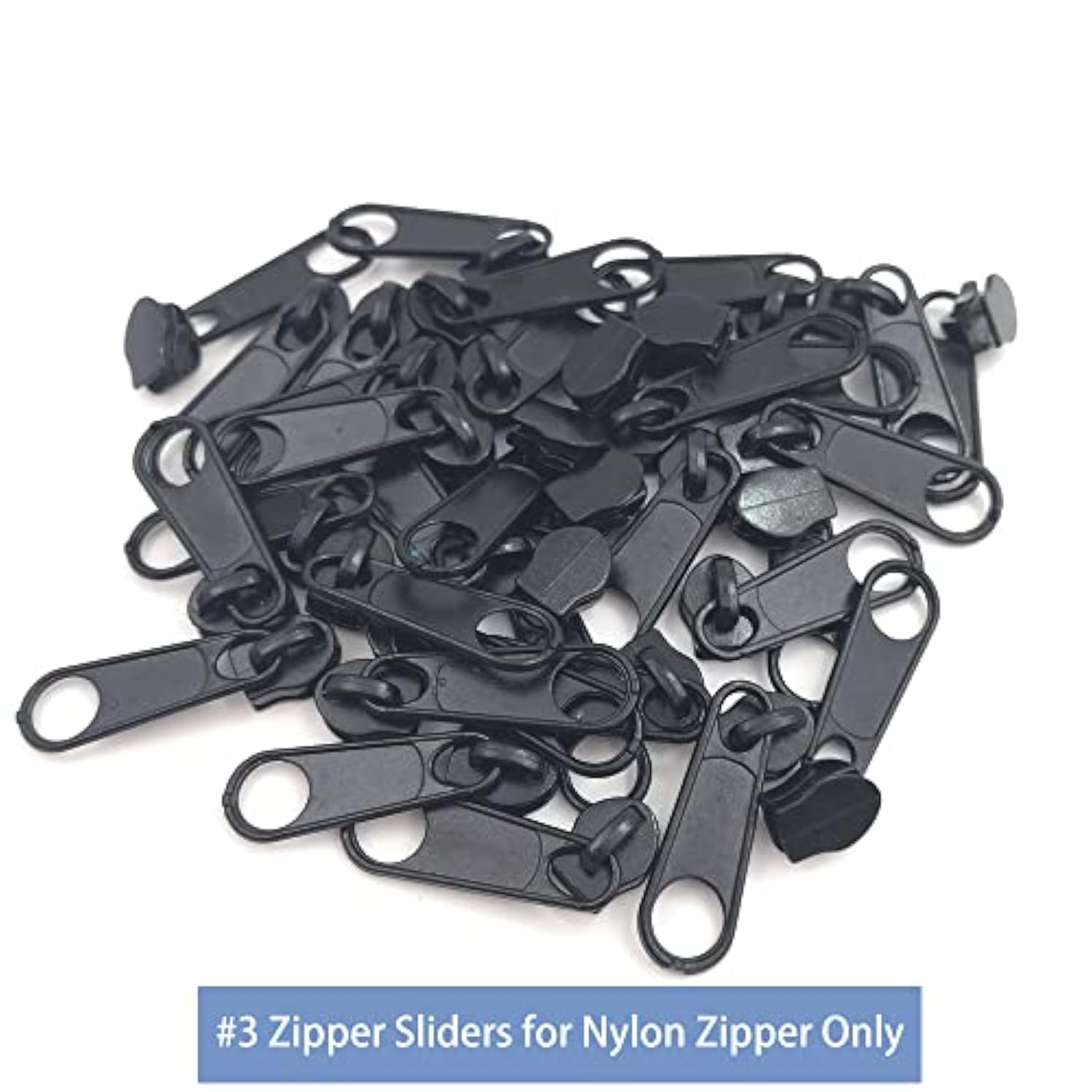 50Pcs #3 Black Zipper Pulls Bulk For Nylon Coil Zippers Repair For Clo
