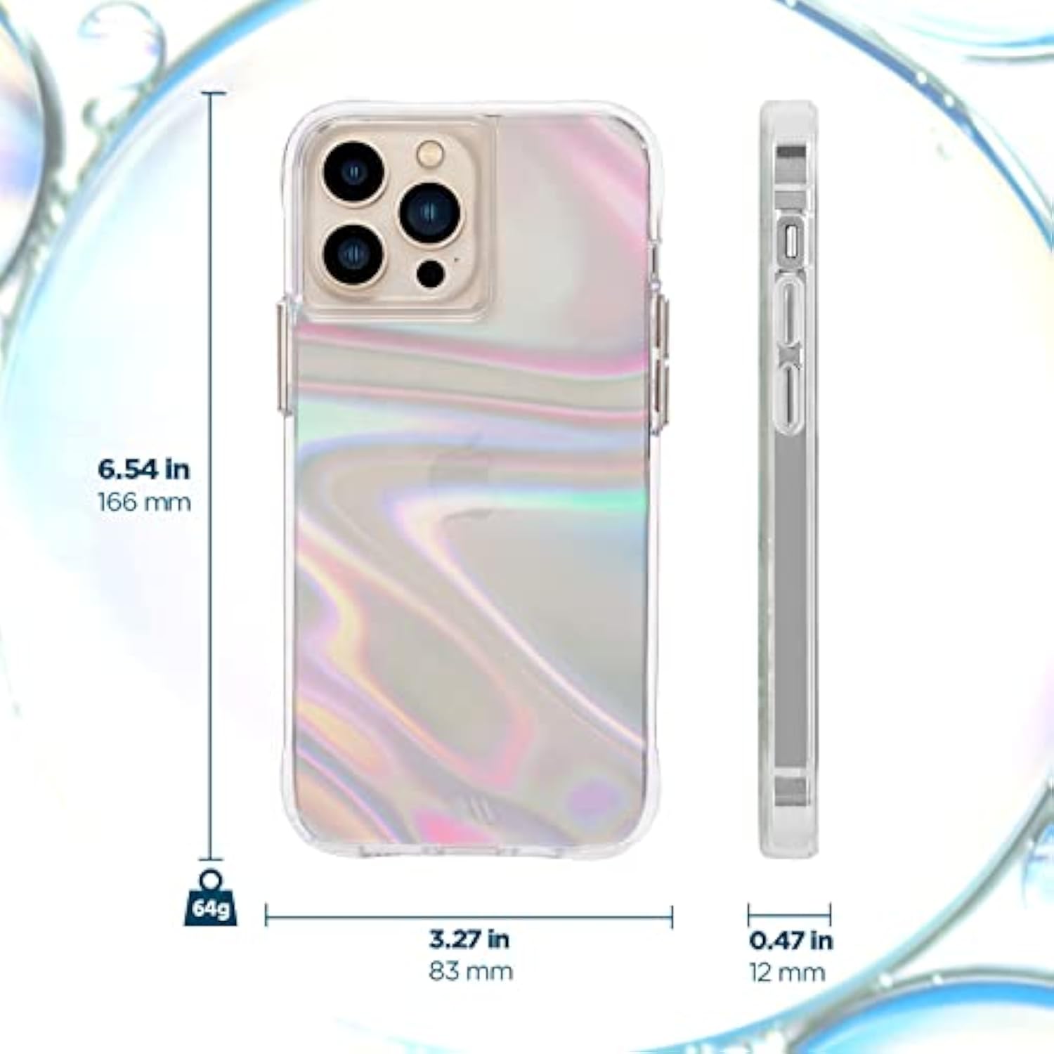 Case-Mate Soap Bubble iPhone 13 Pro Max Case for Women [10ft Drop Protection] [Wireless Charging] Luxury Phone Cover for iPhone 13 Pro Max - Iridescent Swirl Effect, Anti-Scratch, Slim Fit Iridescent