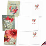 20 Assorted Valentine'S Day Note Cards Bulk Box Set 4 X 5.12 Inch With Envelopes (10 Designs, 2 Each) Hearts And Flowers Am10413Vdg-B2X10