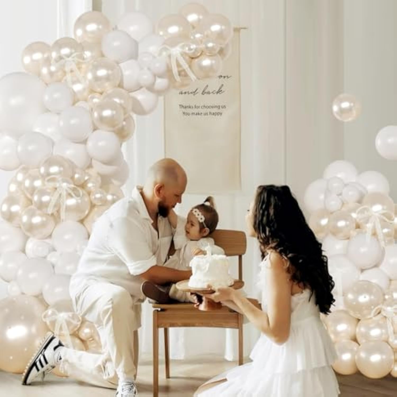 116-Pc Pearl White Balloon Arch Kit with Bows & Pearl Stickers