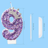Purple Crown Birthday Candle, Glitter Number 9 Cake Topper With Sequins For Anniversary Celebrations Supplies