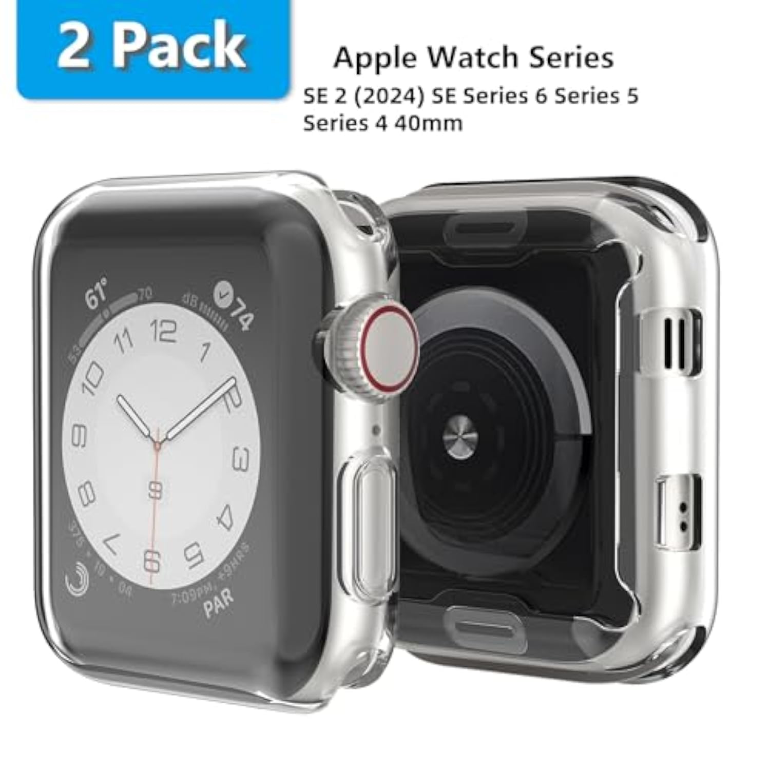 Case Compatible For Apple Watch Series 6 /Se/Series 5/Series 4 Screen Protector 40Mm Iwatch Overall Protective Case Tpu Hd Clear Ultra-Thin Cover For 40Mm Apple Watch 2 Pack Clear