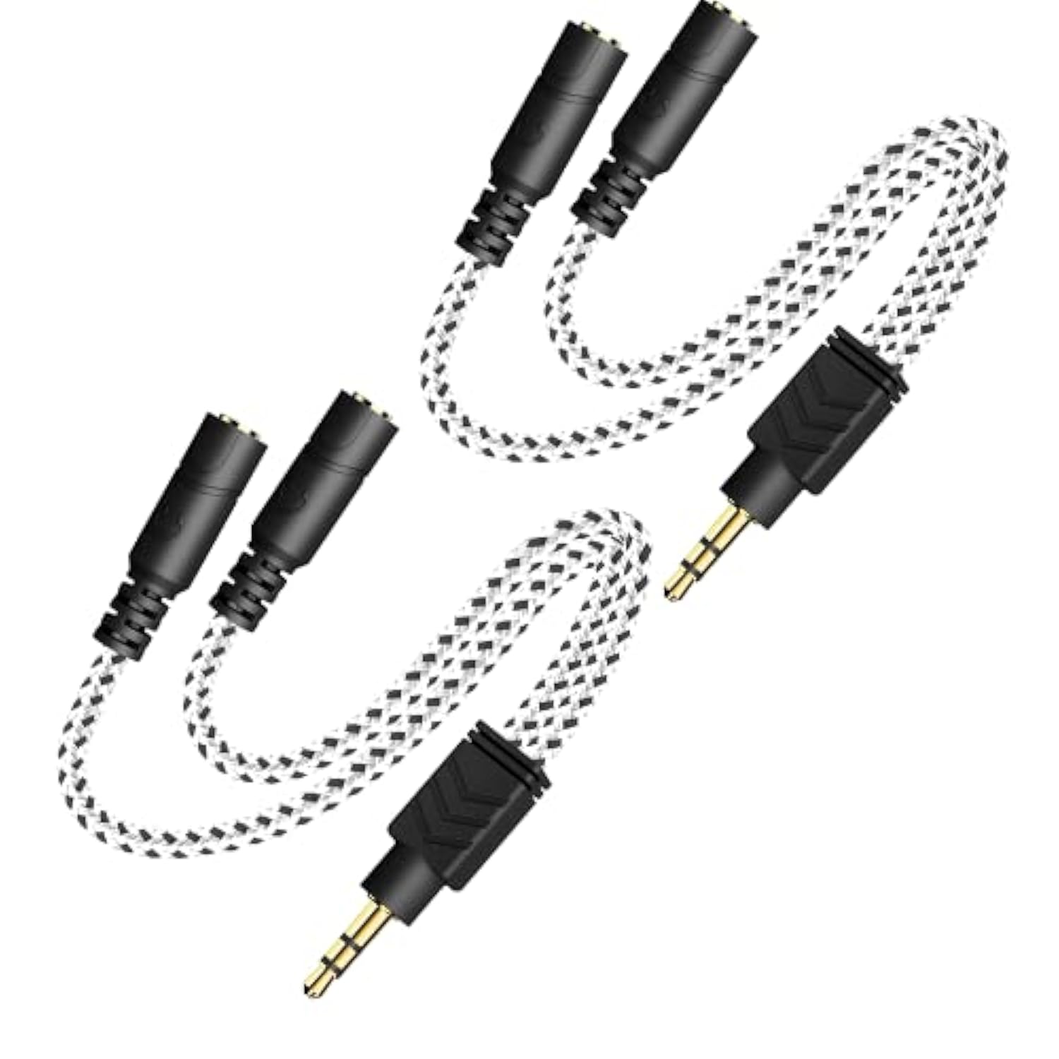Headphone Splitter, Knitted 3.5Mm Audio Splitter Trs 3-Pole Aux Splitter Cable For Headphones Earphones Speakers -Zebra White/2Pack