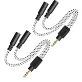 Headphone Splitter, Knitted 3.5Mm Audio Splitter Trs 3-Pole Aux Splitter Cable For Headphones Earphones Speakers -Zebra White/2Pack