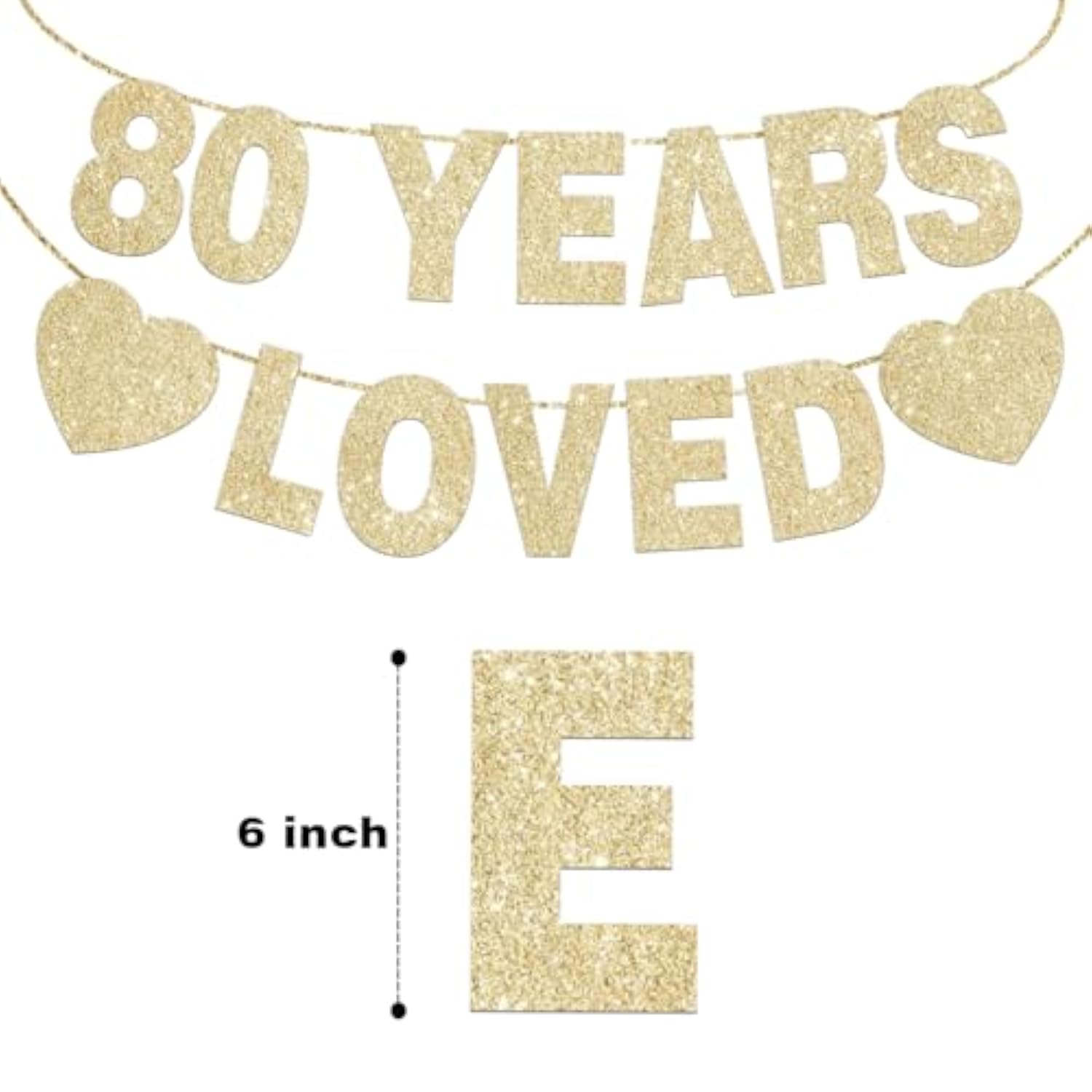 80 Years Loved Banner, Gold Glitter for 80th Birthday Decorations