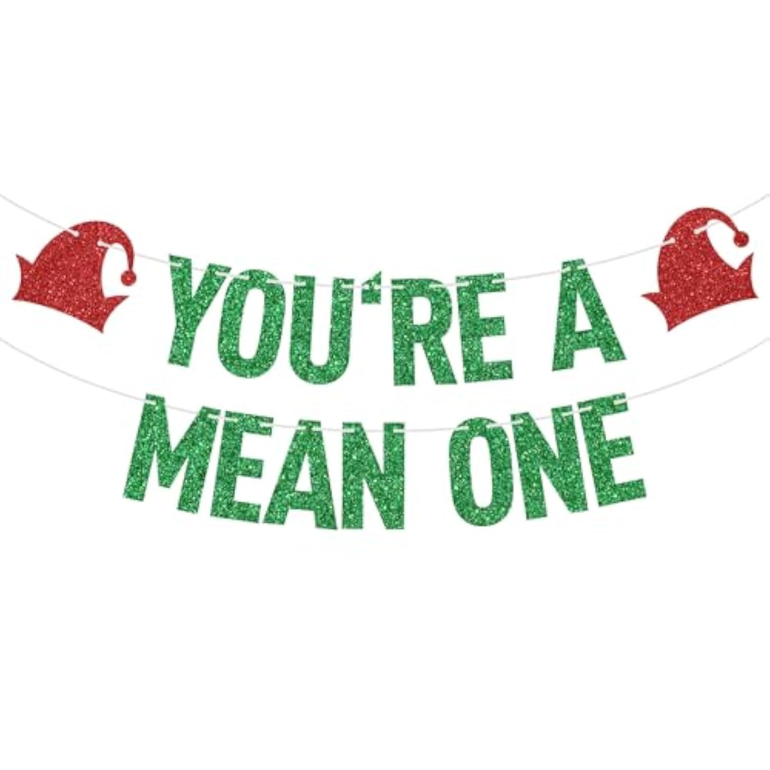 Green Glitter You'Re A Mean One Banner, Merry Christmas/Happy 1St Birthday, Grinch Christmas Themed Baby'S 1St Birthday Baby Shower Party Decorations Supplies