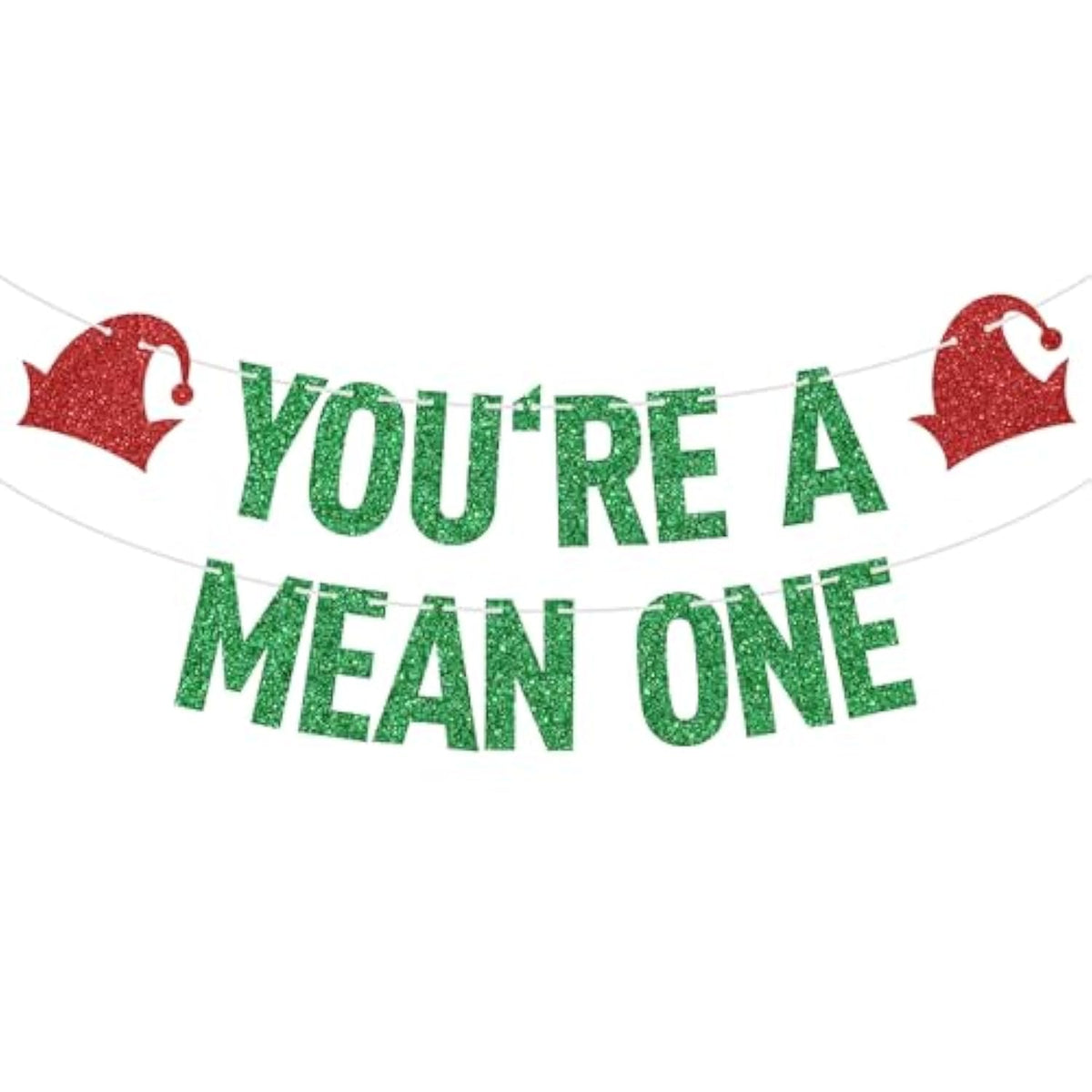 Green Glitter You'Re A Mean One Banner, Merry Christmas/Happy 1St Birthday, Grinch Christmas Themed Baby'S 1St Birthday Baby Shower Party Decorations Supplies