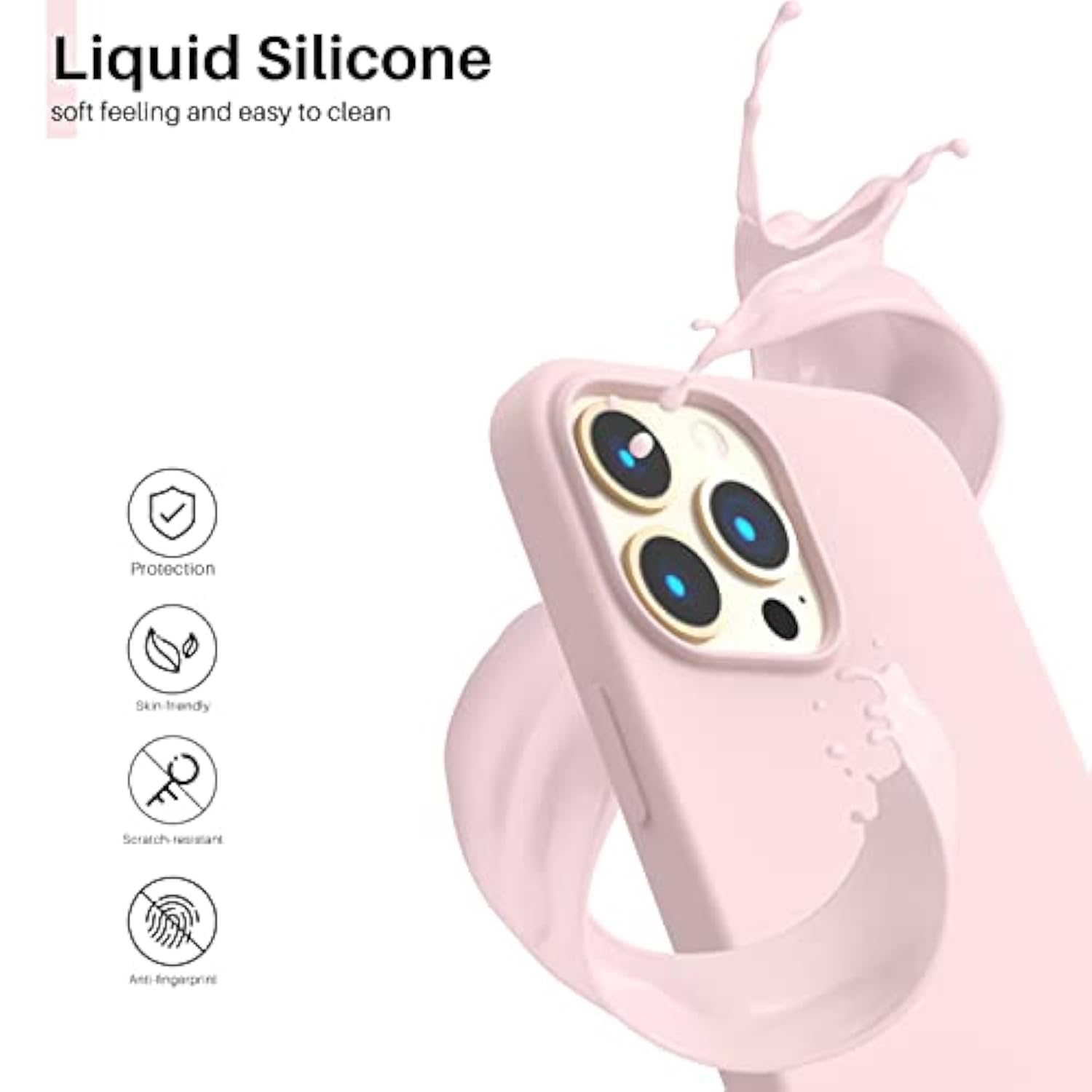 Compatible With Iphone 13 Pro Max Case 6.7", Slim Liquid Silicone 3 Layers Full Covered Soft Gel Rubber Case Cover 6.7 Inch-Chalk Pink