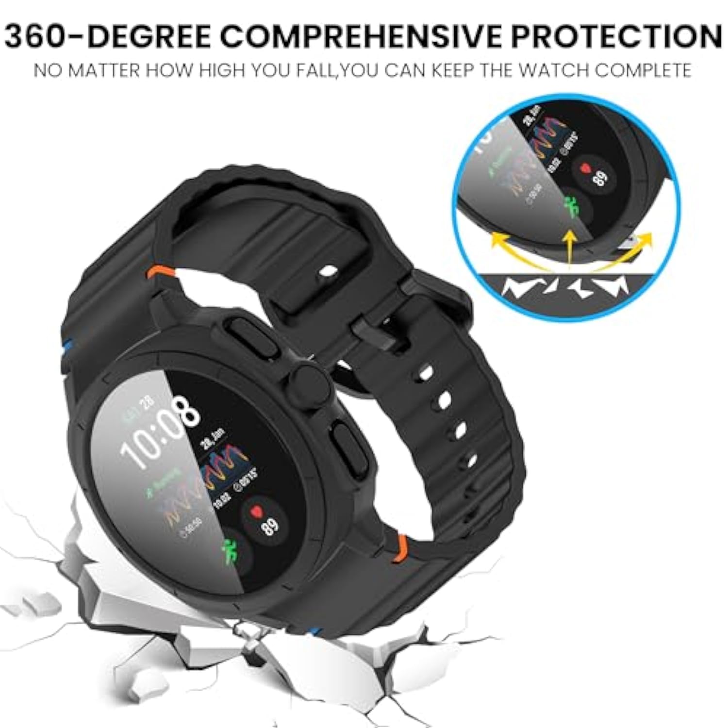 Intended For Samsung Galaxy Watch 7 Case 40Mm 44Mm Pc Rugged Bumper Frame With Tempered Glass Shock Proof Protective Shell For Galaxy Watch 7 Cover (Black&Gray, 44Mm)