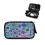 Purple Boho Flower Print Large Electronics Organizer, Travel Cord Organizer, Cable Storage Bag, Tech Accessories Case