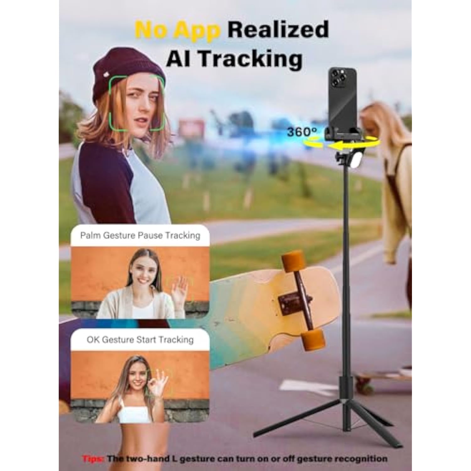 Gimbal Stabilizer For Smartphone,2-Axis Stabilizer Without App Face Tracking,4 In 1 Portable Phone Tripod,Stabilizer For Iphone& Android,108Cm Extension Rod, M2Pro Black