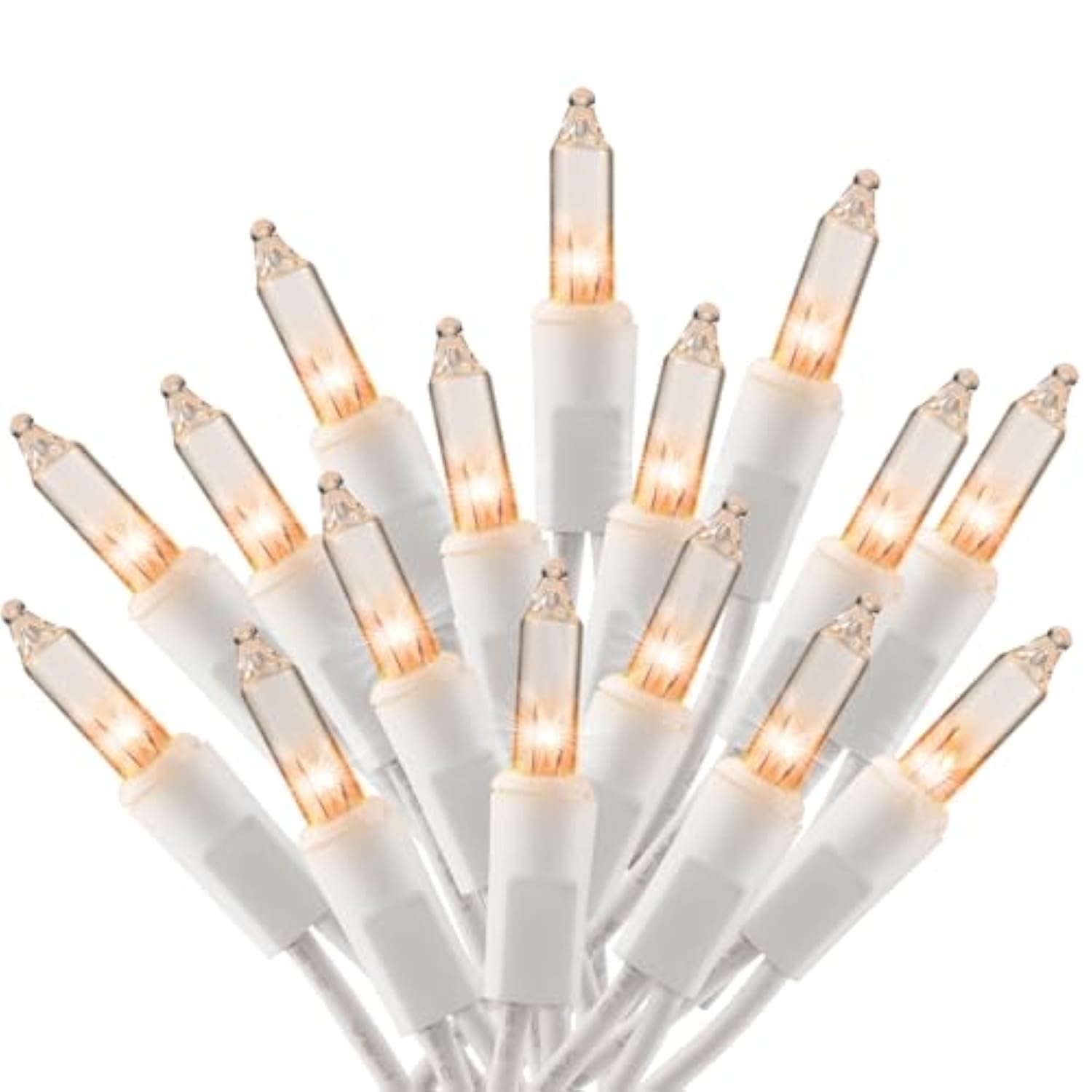 Christmas Lights Clear White 50 Count, 13Ft Incandescent Mini Lights String Plug In Warm White With White Wire For Mantl
