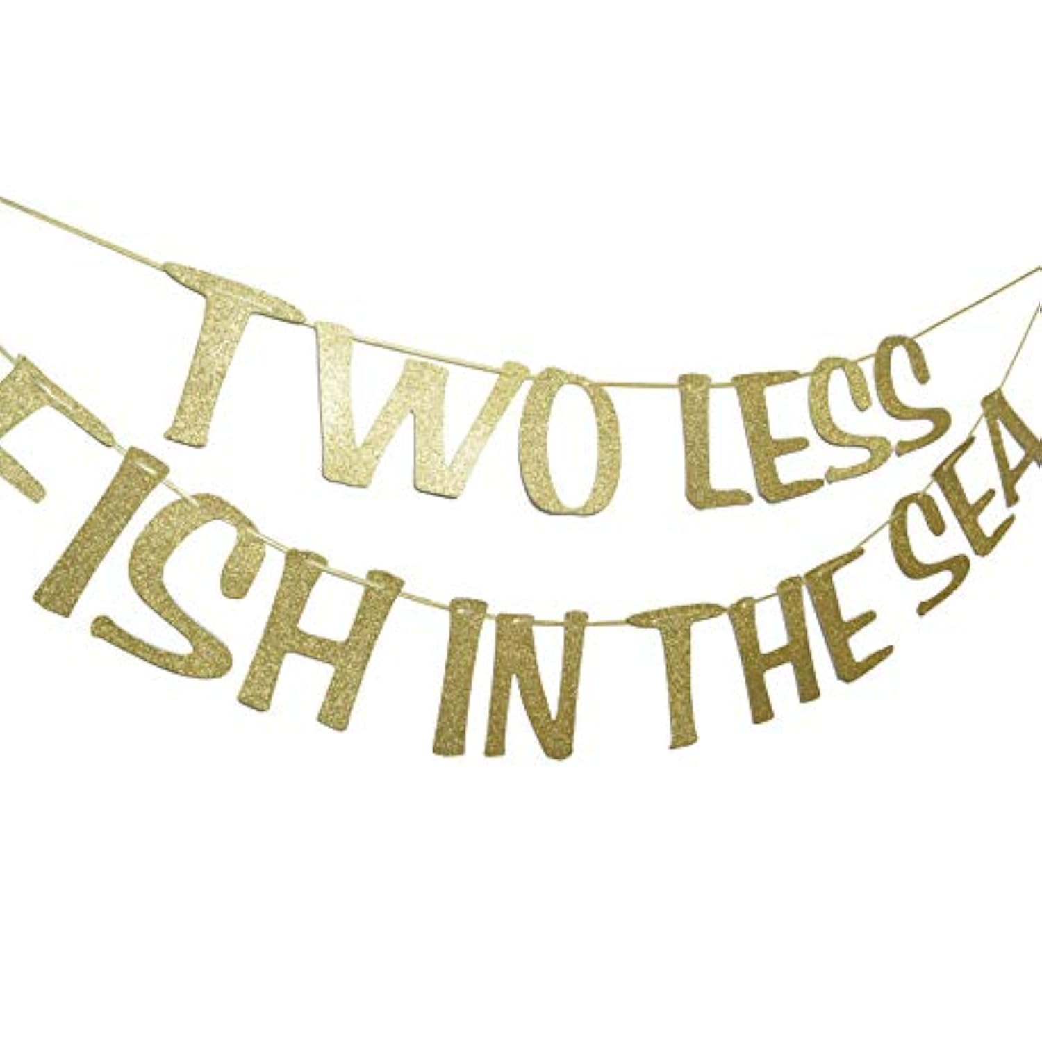 Two Less Fish In The Sea Banner Sign Garland Gold Glitter For Engagement Bridal Shower Wedding Bachelorette Decorations Nautical Theme Decor Photo Booth Props