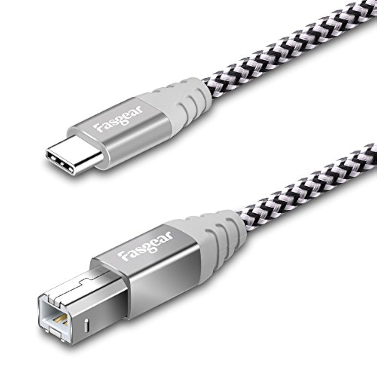 6Ft Usb C To Usb B Cable Nylon Braided Printer Scanner Cord With Metal Connector Compatible With Macbook Pro, Aio, Brother, Hp, Canon, Samsung Printers, And More (1.8M, Gray)