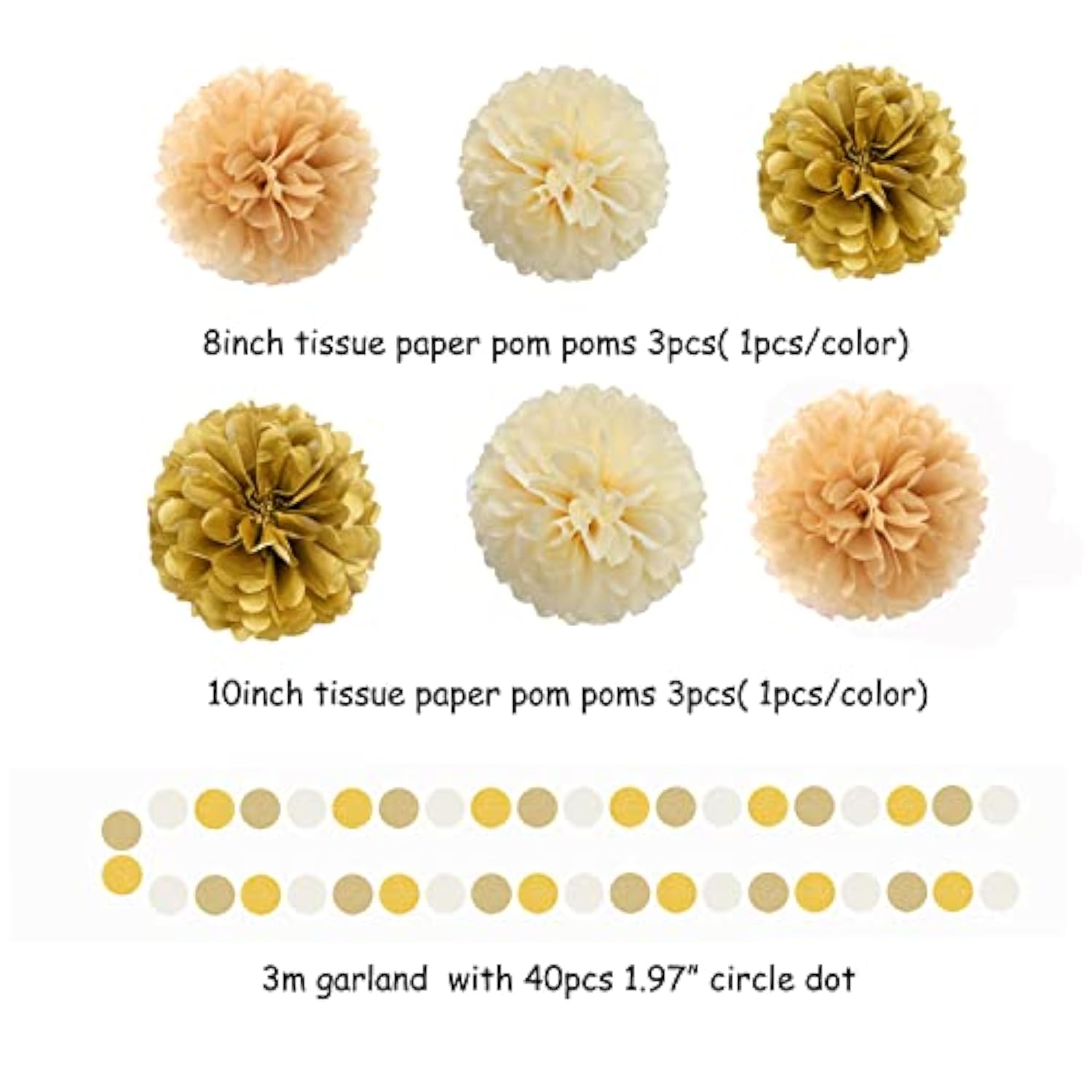 White Gold Champagne Party Decorations - 23Pcs Tissue Pom Poms Streamers,Christmas Wedding Engagement Tassel Garland Banner,Bachelorette Neutral Birthday Baby Bridal Shower Decor