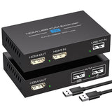 HDMI KVM USB Extender 394ft 120M Over Cat 5e 6 7 1080P Ethernet Balun Transmitter Receiver with Loop Out Function Plug Play for Mouse and Keyboard