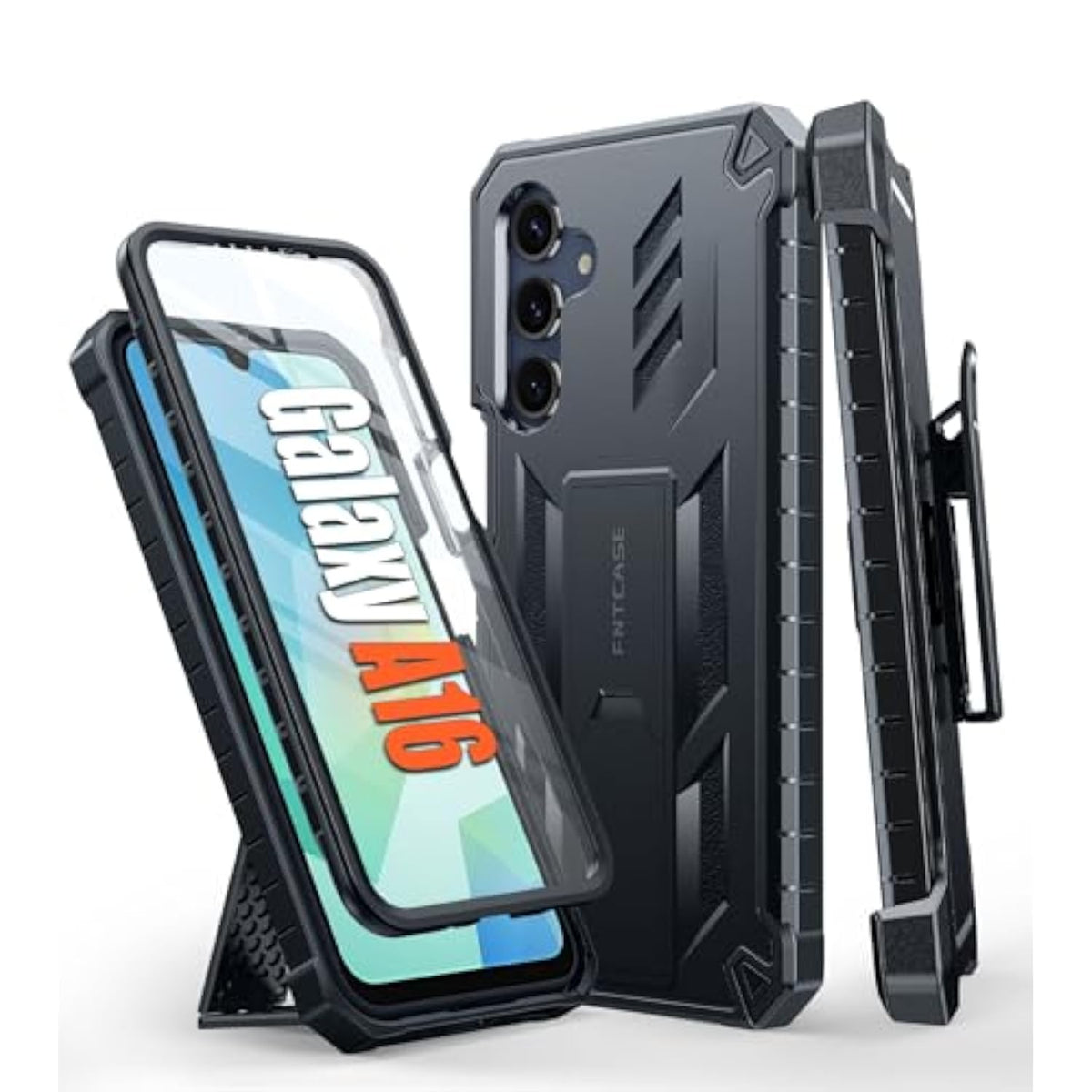 For Samsung Galaxy A16-5G Case: Military Grade Rugged Cell Phone Cover With Kickstand & Holster | Shockproof Tpu Protection Bumper Matte Textured Design For Galaxy A16 Cases 6.7 Inch - Black