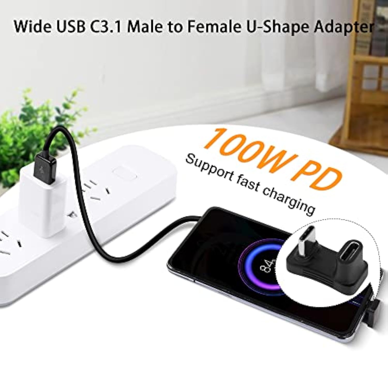 Wider U Shaped Angle Usb C Adapter 10Gbps Usb3.1 Type C Male To Female U Shape