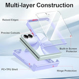For Samsung Galaxy Z Flip 7 Case 2025 With Hinge Protection & Built-In Screen Protector, Military Grade Drop Protection Slim Shockproof Full Body Rugged Phone Cover Anti-Fingerprint, Lavender