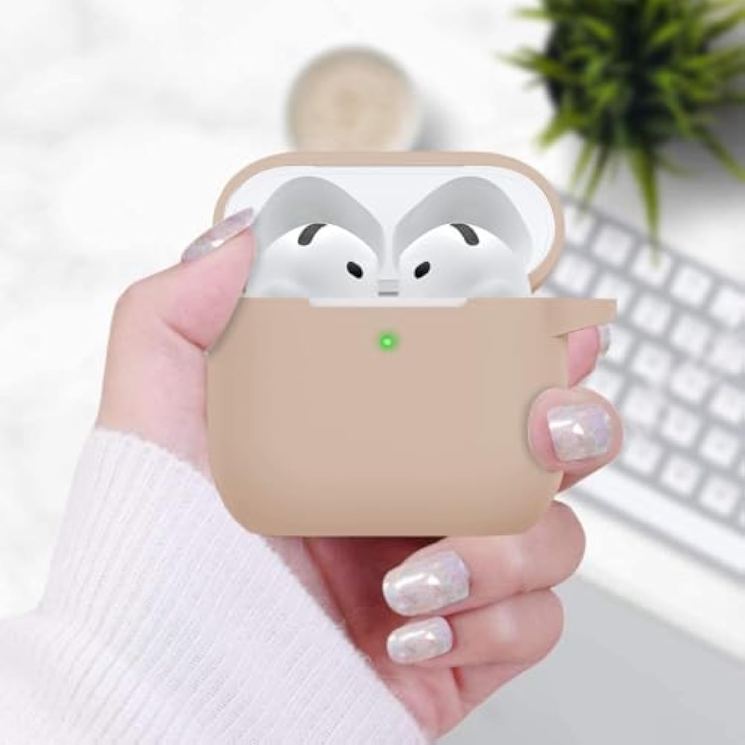 Case Cover For Apple Airpods 4 - Airpods 4 Cases 2024 Cover Women Silicone Ipods 4 Earbuds Wireless Accessorie Charging Cases Girl Bling Keychain For Airpod Ipods 4Th Generation - Milk Tea