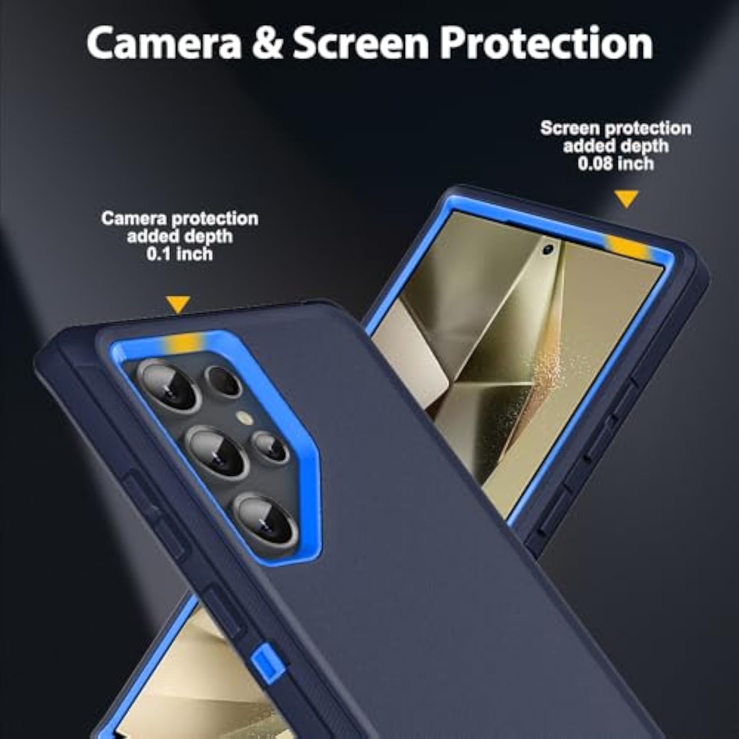 For Samsung Galaxy S24 Ultra Case With 2Pcs Tempered Glass Screen Protector And 1Pcs Camera Lens Protector, 3 In 1 Heavy Duty Shockproof/Drop Proof/Dust Proof Case (Navy Blue)