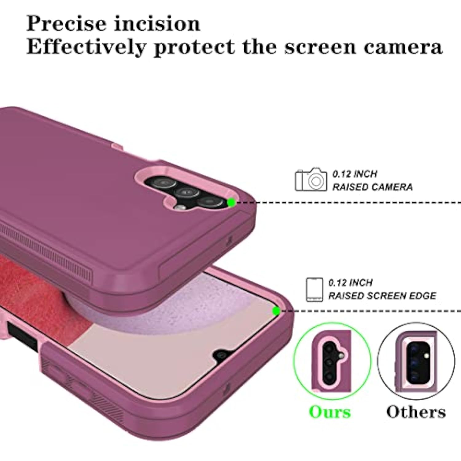 Compatible With Samsung Galaxy A14 5G Case With Hd Screen Protector, Heavy Duty Shockproof & Dropproof 3-Layer Cover Phone Case For Samsung A14,Winered Pink