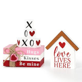 Valentines Day Decorations, Wood Book Stack With Xoxo Blocks For Table Shelf Tiered Tray Decor, Freestanding Valentines Day Decor