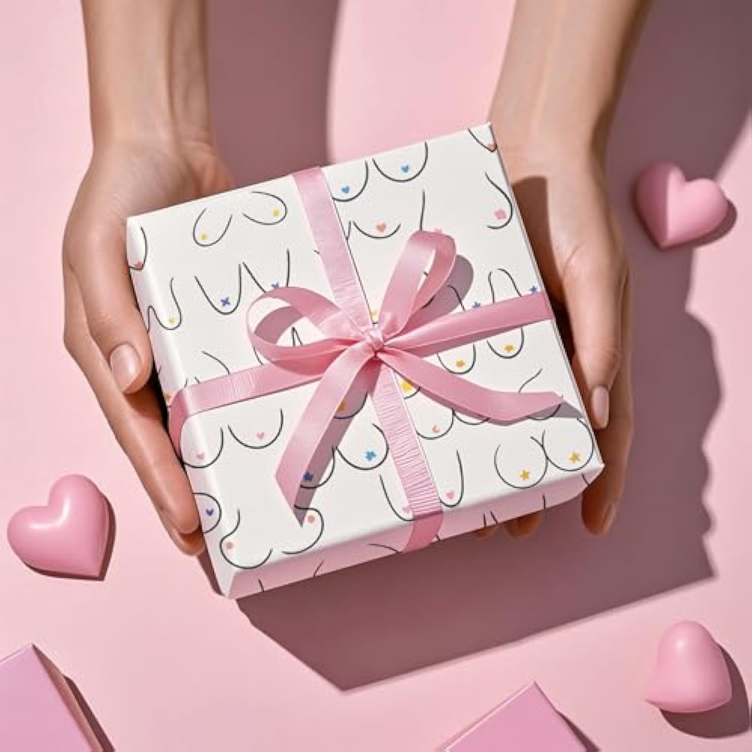 Adult Wrapping Paper Roll - Mini Roll - 17 Inch X 16.5 Feet - Woman Breasts Rude Birthday Gift Wrap Funny Wrapping Paper Perfect For Best Friend Birthday, Men & Bachelor Party