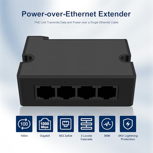 Poe40E 4-Port Gigabit Poe Extender With 3 Poe Output Ports, Ieee 802.3Af/At Compatible, 90W Input Power, Wall & Rail Mount, Plug And Play (Poe40E-1000Mbps-90W)