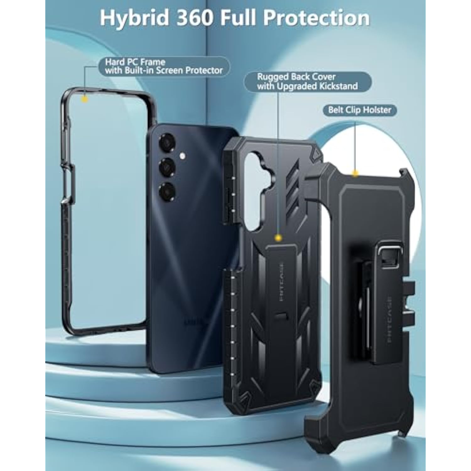 For Samsung Galaxy A16-5G Case: Military Grade Rugged Cell Phone Cover With Kickstand & Holster | Shockproof Tpu Protection Bumper Matte Textured Design For Galaxy A16 Cases 6.7 Inch - Black