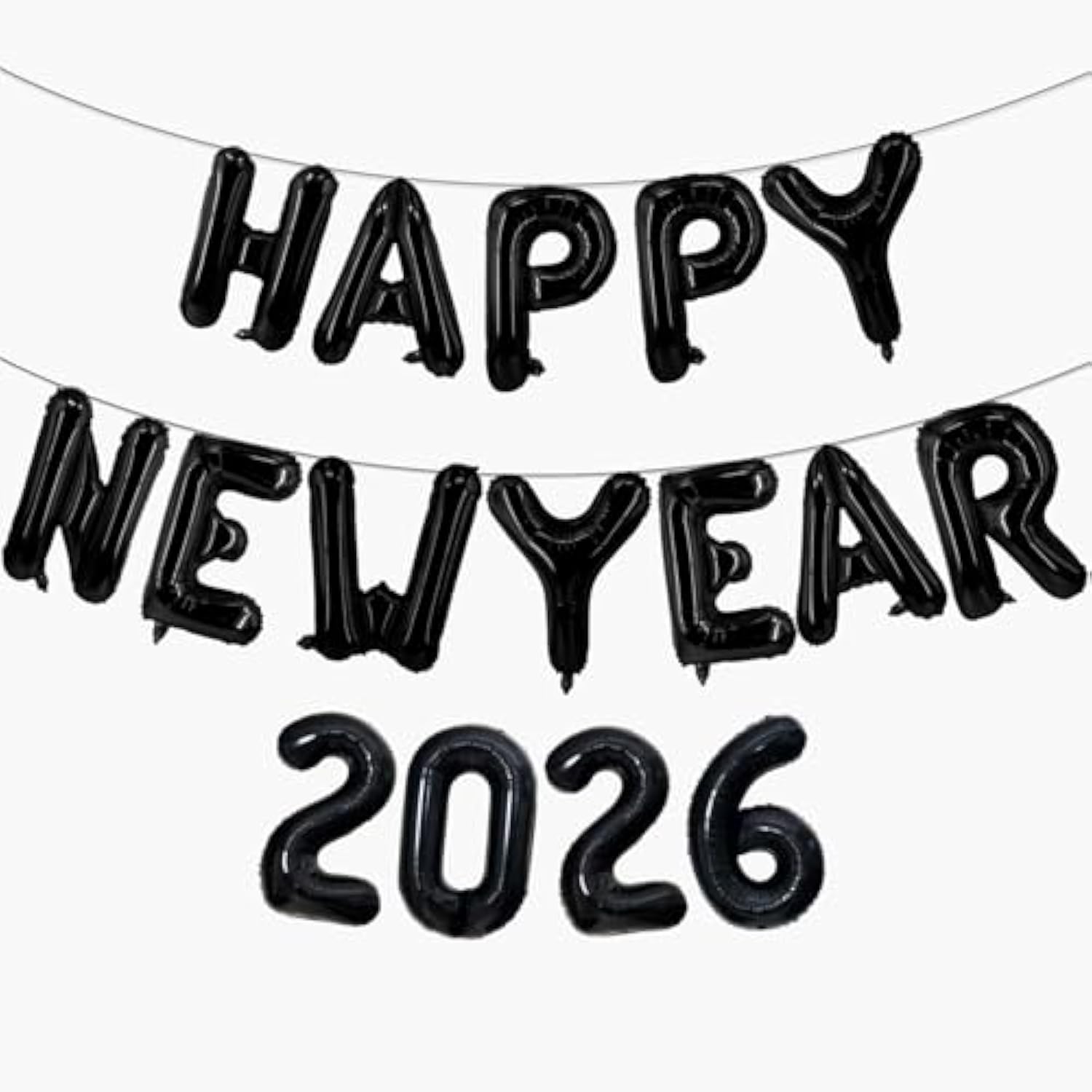 16 Inch Black Happy New Year 2026 Balloons Party Decorations