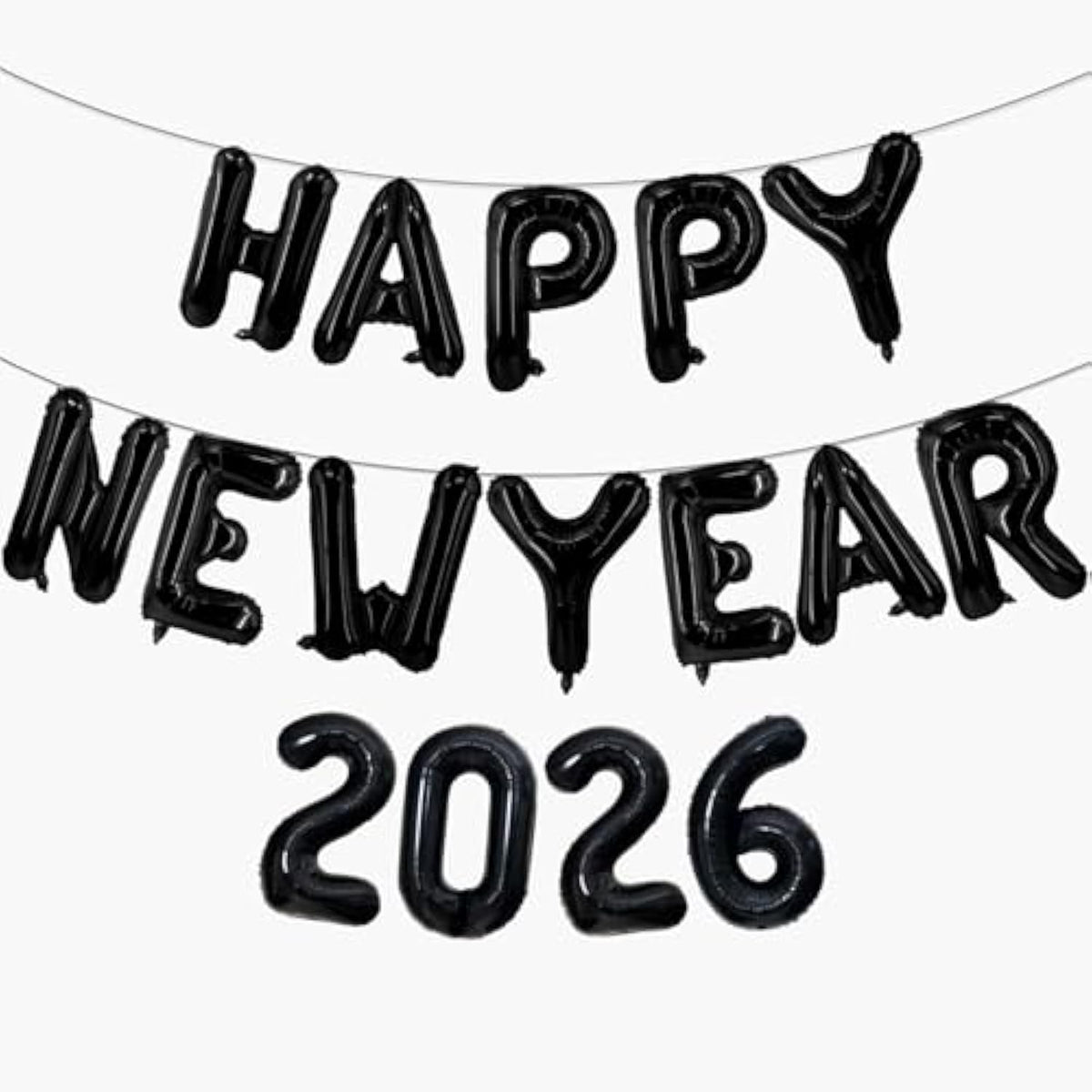 16 Inch Black Happy New Year 2026 Balloons Party Decorations