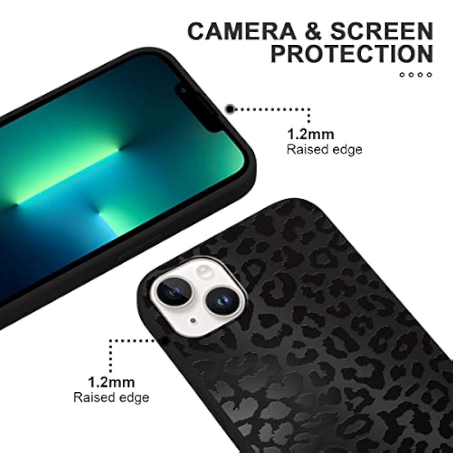 2 Pack Cute Cheetah Print For Iphone 13/14 6.1" Phone Case,Luxury Leopard Pattern Design Cases Soft Silicone Slim Tpu Shockproof Protective Bumper Cover For Women Girls-Black & White