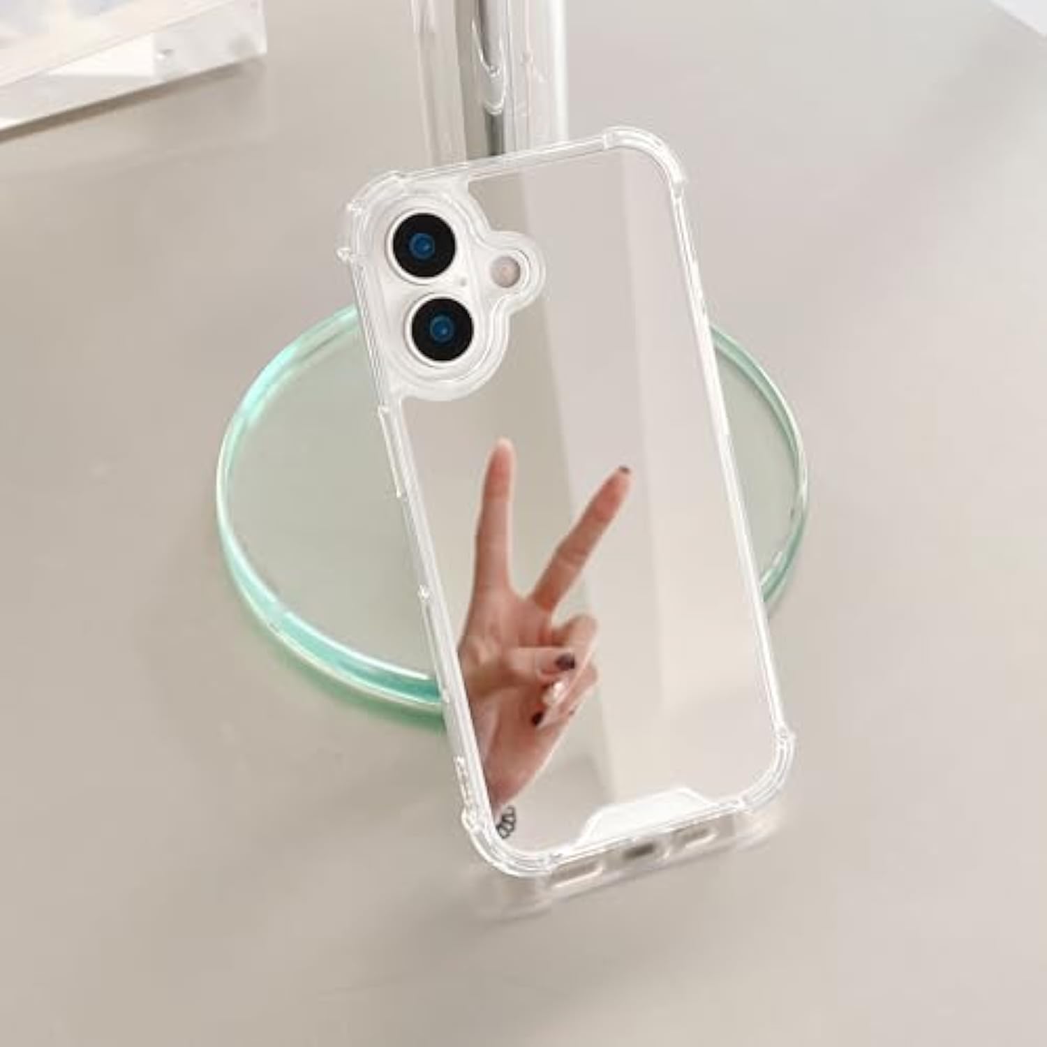 Designed For Iphone 16 Mirror Case [Four Corner Guard Shockproof] Hard Back Soft Bumper Protective Cover For Girls Woman Makeup Touch Up Back Camera Selfies 6.1 Inch 2024 (Mirror16)