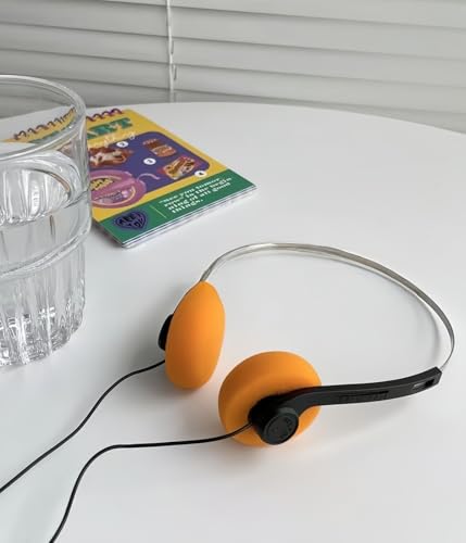 Retro Over-Ear Headphon Retro Wired Headphones Retro Orange Foam, Headphone with Adjustable Headband for Most Mobile Phones Playback Pevices