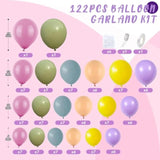 Flower Balloon Arch Kit, 122Pcs Hot Pink Pastel Blue Dusty Green Macaron Orange Lavender Purple Yellow Matte Balloons For Girls Floral-Themed Party Boho Baby Shower Wedding Birthday Decorations