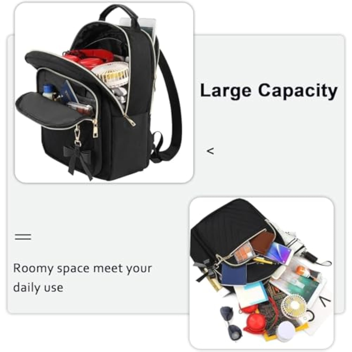 Mini Backpack For Women, Waterproof Stylish Daypack Purse Shoulder Bag With Usb Charging Port, Lightweight Small Casual Daily Travel Backpack, Lady Girls Gifts For Work School, 2Pcs Sets, Black