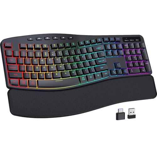 Wireless Rgb Backlit Keyboard, 2500Mah Rechargeable Keyboard With 15 Rgb Lighting Effects, 5 Brightness Modes, Multimedia Keys, Silent Ergonomic Keyboard For Pc Computer Laptop Windows Mac