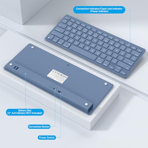 Keyboard For Mac, Wireless Keyboard For Mac, 14 Media Shortcuts, Stable Bluetooth & Ultra-Slim Portable, Compatible With Macbook Pro/Air/Imac, Blue