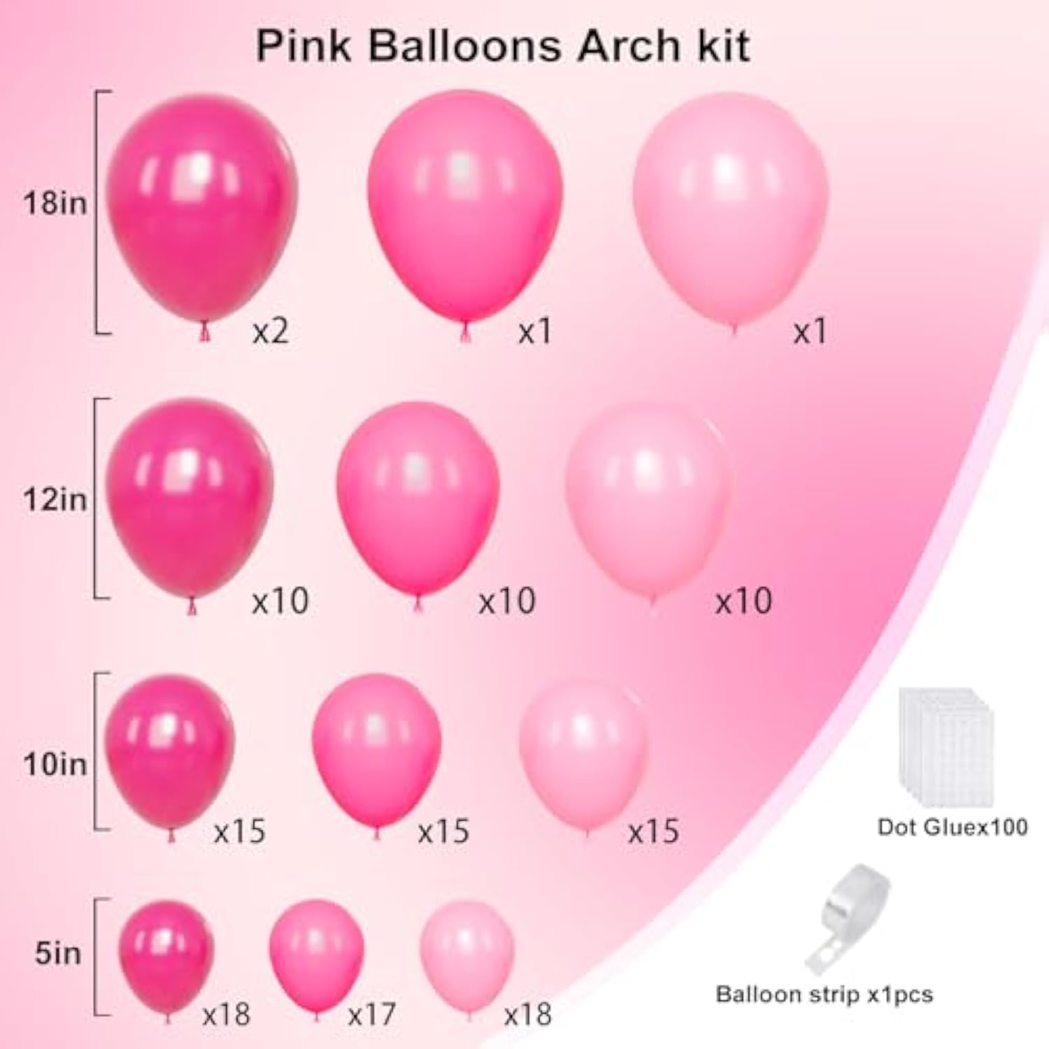 132pcs Pink Balloon Arch Kit with Metallic Hot Pink Balloons for Party Decorations