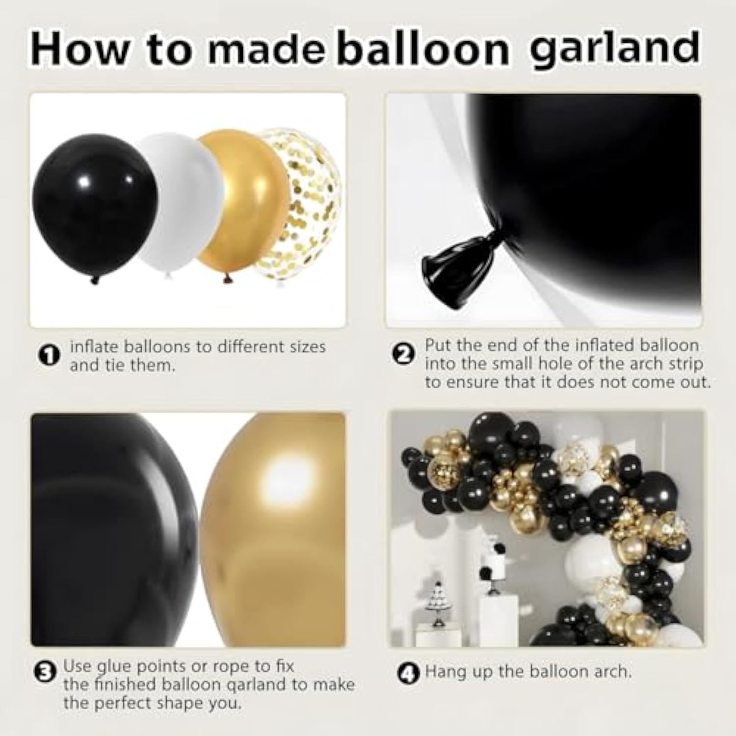 Black Gold White Balloon Arch Kit Metallic Confetti Balloons Party Decor