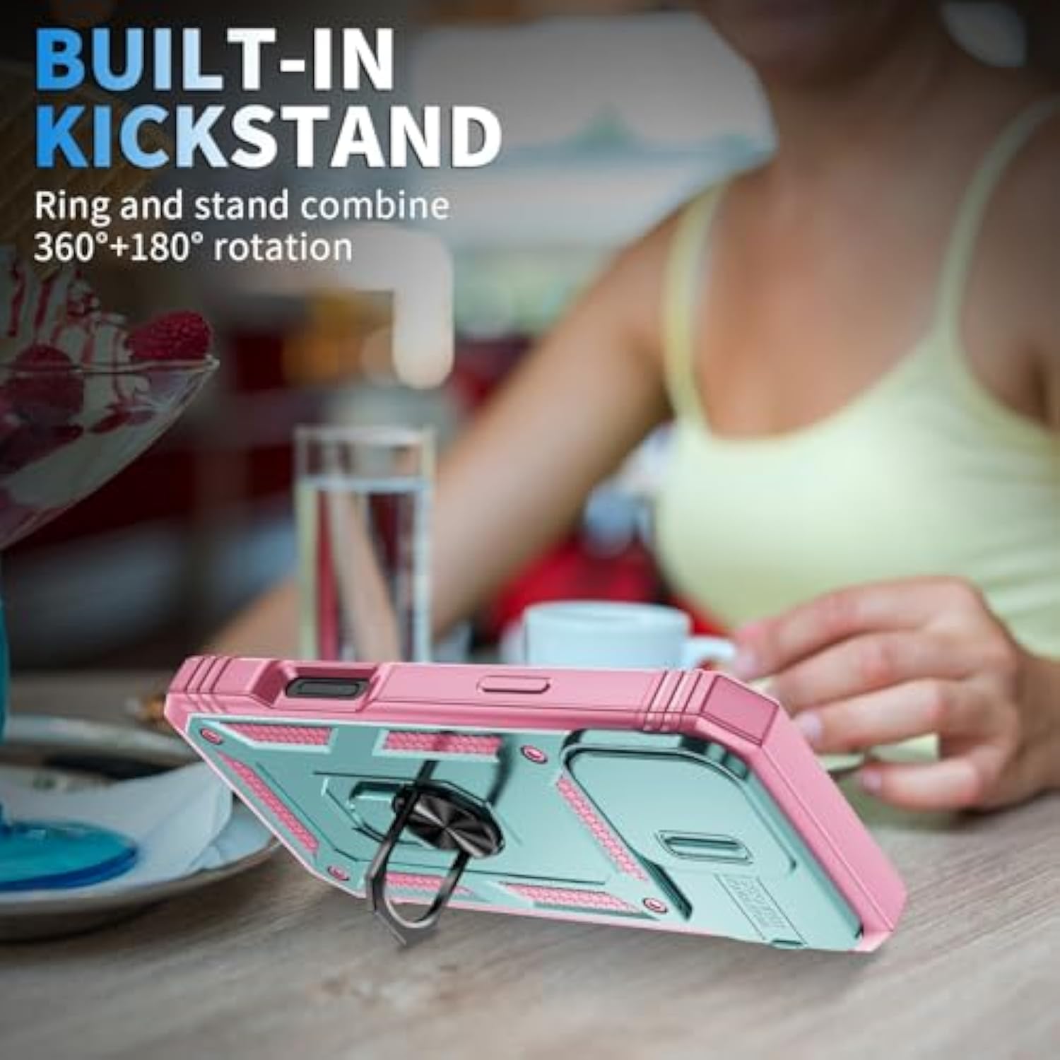 Case Compatible With Iphone 16 Pro Max, Shockproof Impact Resistant With Slide Lens Protective Cover Case For Iphone 16 Pro Max 6.9 Inch (Pink Green)