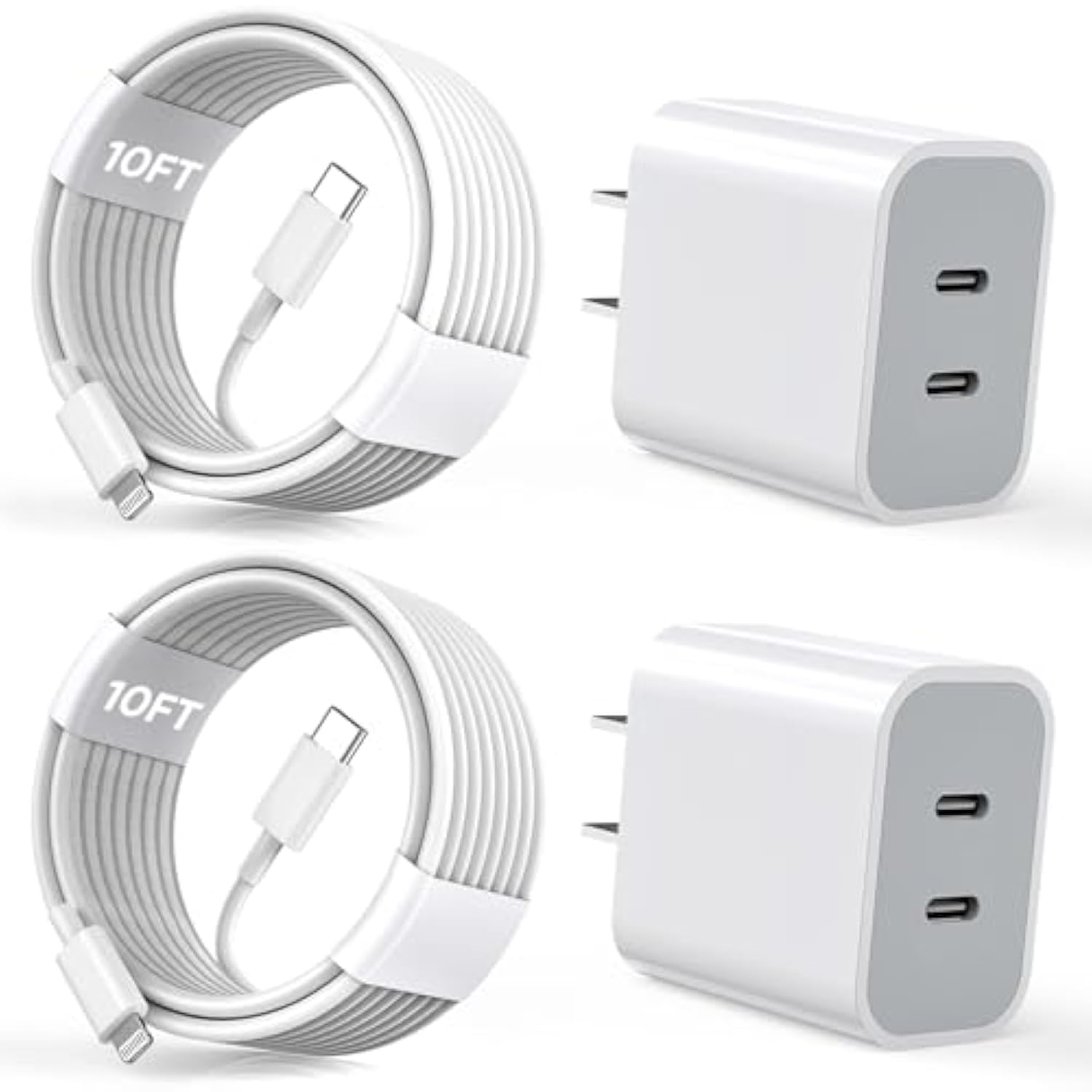 Iphone Charger [Apple Mfi Certified] 2Pack Pd Dual Usb C Charger Block Fast Charging Wall Charge Plug With 10Ft Long Rapid Type C - Lightning Cable Apple Charge For Iphone 14/13/12/11/Xs/Xr/Se, Ipad
